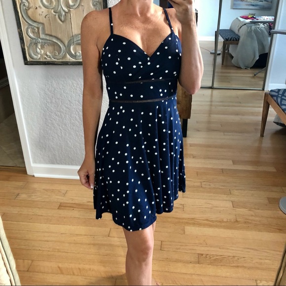 Francesca's Collections Dresses & Skirts - Francesca’s Navy Blue & White Polka Dot Dress